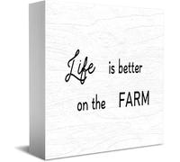 Hand Painted Rustic,Distressed Life Is Better On The Farm Sign, Fixer Upper, Farmhouse Style New Home Decor Rustic Gift Ideas Wood Sign Desk Shelf Farmhouse Room Decorations 5 × 5 Inch