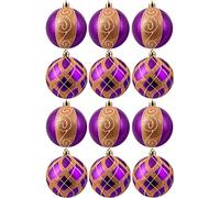 Hand Painted Shatterproof Baubles | 6cm | Purple & Gold | 12 Pack