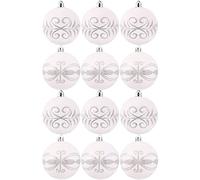 Hand Painted Shatterproof Baubles | 6cm | White & Silver | 12 Pack