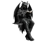 Hand-Painted Solid Resin Gothic Dark Fantasy Book Reading Shelf Sitter Statue, Mysterious Hooded Skeleton Faceless Figure Ornament For Reading Nook Bookshelf Halloween Collector Present