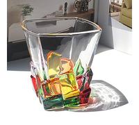 Hand Painted Stained Glass Whiskey Tumblers Hand Painted Crystal Whiskey Glasses nique Drinkware for Wine and Bourbon Rocks Whiskey Glass for Drinking Bourbon Irish Cocktails Cognac(ice cubes)