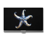 Hand Painted Starfish Art Business Card Wallet Credit Card Holder Metal Square Small Pocket Purse