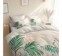 Hand-Painted Style Plant Jungle Luxury Duvet Cover, Single 135 x 200 cm Reversible Double Duvet Cover Set with Pillowcases, Beige, Ultrasoft Hypoallergenic Quilt Cover Bedding, For All Seasons,