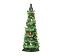 Hand-Painted Tabletop Christmas Trees with Timer, Ceramic Christmas Trees Light Up Tabletop Holiday Decoration with White Bulbs LED Lights for Tabletop Home Festive Ornament (20cm Green)
