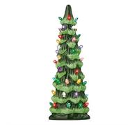 Hand-Painted Tabletop Christmas Trees with Timer, Ceramic Christmas Trees Light Up Tabletop Holiday Decoration with White Bulbs LED Lights for Tabletop Home Festive Ornament (25cm Green)