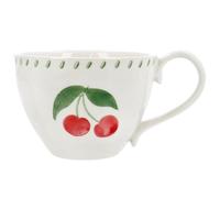 Hand-Painted Tea Cup/Coffee Mug, Unique Gift, Vibrant Design White Mug with Red Cherries, Summer Fruit Embossed Decorative Red Cherry Kitchen Gift, Housewarming Present