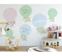 Hand Painted Three Dimensional Colourful Hot Air Balloons Flowers 3D Wallpaper Easy Install Feature Office Living Room Sofa Bedroom TV Background Wall Decoration-200cm×140cm