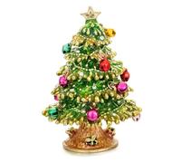 Hand Painted Trinket Box, Hinged Enameled Jewelry Box, Unique Mini Ring Earrings Jewelry Organizer, Vintage Bejeweled Storage, Figurine Collectible Keepsake Home Decor (Christmas Tree)