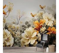 Hand Painted Tropical Plants Flowers Birds Modern 3D Wallpaper Premium Textured Silk Neutral Tones Material Ideal for Living Room Bedroom-200cm×140cm
