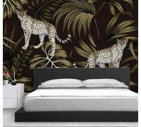 Hand Painted Tropical Plants Leopard Animal 3D Wallpaper Easy Install Feature Office Living Room Sofa Bedroom TV Background Wall Decoration-300cm×210cm