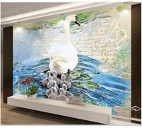 Hand Painted Vintage Art Abstract Swan River 3D Wallpaper Silky Texture Home Study Office Grey Dining Room Sofa Bedroom Living Room TV Backdrop-430cm×300cm