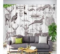 Hand Painted Vintage Art Board Animal Deer 3D Wallpaper Textured Silk Easy Install Living Room Sofa Bedroom Dining Room Home Decoration Wall-350cm×256cm