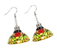 Hand Painted Vintage Lampshade Earrings, Elegant Long Dangle Drop Design
