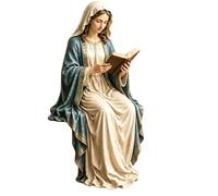 Hand Painted Virgin Mary Reading Statue, Elegant Blessed Mother Sitting Sculpture, Religious Bookshelf Ornament for Desk, Office and Living Room Home Display (A)