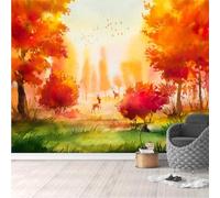 Hand Painted Warm and Beautiful Moose Red Forest 3D Wallpaper Textured Silk Easy Install Living Room Sofa Bedroom Dining Room Home Decoration Wall-430cm×300cm