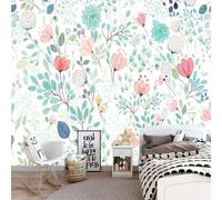 Hand Painted Warm Beautiful and Colourful Flowers and Greens 3D Wallpaper Textured Silk Easy Install Living Room Sofa Bedroom Dining Room Home Decoration Wall-400cm×280cm