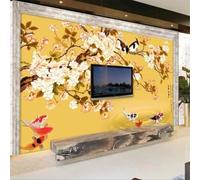 Hand Painted Warm Fresh Elegant Flowers Birds Carp 3D Wallpaper Silky Texture Home Study Office Grey Dining Room Sofa Bedroom Living Room TV Backdrop-400cm×280cm