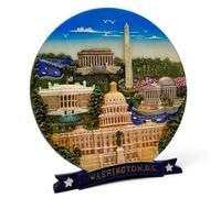 Hand - Painted Washington D.C. Decorative Plate, Multicolored, Ceramic Resin, Round, 5.25 Inch Diameter, with Display Stand (Blue)
