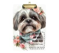 Hand-Painted Watercolor Cute Dog Head with Flowers Customize Thick clipboard Waterproof for Police Office Nurse Football Coaches Size 9 x 12