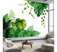 Hand-Painted Watercolor Wall Mural 250 x 175 cm Photo Wallpaper, Green Plants Leaves Flowers Non-Woven Wall Mural Poster Modern Design for Living Room Bedroom Children's Room Corridor Decoration