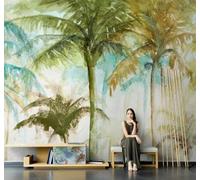 Hand Painted Watercolour Tropical Plants Coconut Trees 3D Wallpaper Easy Install Feature Office Living Room Sofa Bedroom TV Background Wall Decoration-200cm×140cm