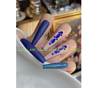 HAND-PAINTED White False Nails Set Coffin Press on Nails Press ons Kit Medium Length Stick on Nails Shoot Nail Art Short Nails with Nail Glue on Nails Square, Custom Long Almond Nail (A25, S)
