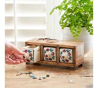 Hand Painted White Floral Ceramic 3 Drawer Chest Paper High Natural One Size