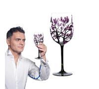 Hand Painted Wine Glasses - 450ml Glass Drinking Glass 7x22cm Decorative Glassware Leaf Branch Pattern Art Design Drinking Container Heat Resistant V Structure