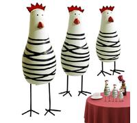 Hand Painted Wooden Chicken - 3pcs Rooster Figurine Set, Rustic Desk Decoration | Farm Animal Art Sculptures For Home Office Table Shelf Ornament Collectible Country Farmhouse Decor Accent Handmade Ar