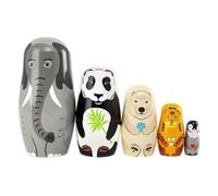 Hand Painted Wooden Nesting Dolls 5 Piece Animal Stacking Set | Each Hand Painted Wooden Animal Doll Nests Inside The Larger , Featuring Elephant, Panda And Penguin