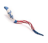 Hand Painted Yemenite kudu Shofar with United States - Israel Flag