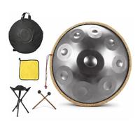 Hand Pan 440Hz 9 10 12 Notes D Minor Kurd 22-Inch, Steel Tongue Drum for Live Performance Street Busking, Harmonic Acoustics with Padded Backpack and Stand(Silver,432HZ/12Note)