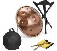Hand Pan Drum 22 Inch Nitrided Steel, Durable Handpan Instrument For Travel Performance, 10 Notes D Minor Steel Drum With Carry Bag, Stand, Mallet(Gold,440HZ/9Note)