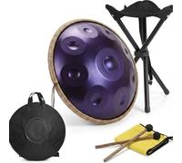 Hand Pan Drum 22 Inch Nitrided Steel, Durable Handpan Instrument For Travel Performance, 10 Notes D Minor Steel Drum With Carry Bag, Stand, Mallet(Deep purple,440HZ/12Note)