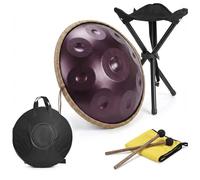 Hand Pan Drum 22 Inch Nitrided Steel, Durable Handpan Instrument For Travel Performance, 10 Notes D Minor Steel Drum With Carry Bag, Stand, Mallet(Purple,440HZ/12Note)