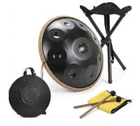 Hand Pan Drum 22 Inch Nitrided Steel, Durable Handpan Instrument For Travel Performance, 10 Notes D Minor Steel Drum With Carry Bag, Stand, Mallet(Black,440HZ/12Note)