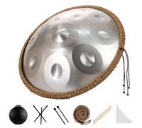 Hand Pan Drum(22 Inches) 12 Notes, 432Hz,D Kurd Minor, Steel Hand Drum With Soft, Pure Melodic Tones, Tongue Drum With Soft Hand Drum Bag, Drumsticks, Hand Drum Stand(Silver)