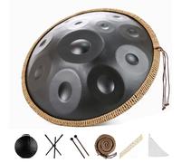 Hand Pan Drum(22 Inches) 12 Notes, 432Hz,D Kurd Minor, Steel Hand Drum With Soft, Pure Melodic Tones, Tongue Drum With Soft Hand Drum Bag, Drumsticks, Hand Drum Stand(Black)