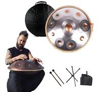 Hand Pan Percussion Instruments 22 In, D Minor 9/10/12 Notes Handpan Drums, Steel Adult's Hand Pan With Storage Bag, Mallet, Braid, Stand For Children, Adults(Gold+Silver,9 notes(440HZ))