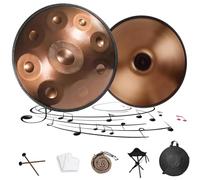 Hand Pan Steel Drum Handpan Instrument in D Minor 22 Inches Adults Handpan 9/10/12 Notes Hand Drum Beginner for Meditation Healing Adults with Soft Bag Stand Mallets(Gold,440HZ/10Note)