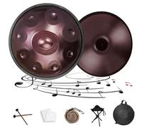 Hand Pan Steel Drum Handpan Instrument in D Minor 22 Inches Adults Handpan 9/10/12 Notes Hand Drum Beginner for Meditation Healing Adults with Soft Bag Stand Mallets(Purple,440HZ/10Note)