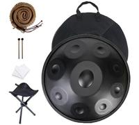 Hand Pan Steel Handpan Drum 22'' 9/10/12 Notes Handpan Instrument In D Minor With Soft Hand Pan Bag,Stand,For Sound Healing, Personal Meditation,Yoga (Black 9 Notes(440HZ))