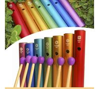 Hand Percussion Instrument Set, Aluminum Wah Tube with Beater Mallet Wah Percussion Instrument Set Tuning Pipes Sound Set for Music Accompaniment and Personal Relaxation(7 Chakra Set)