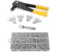 Hand Pop Rivet Gun Tool Kit 1000 Assorted Rivets 4 Nozzle Head Sizes