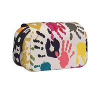 Hand Print Double Layer Flip-Top Pencil Case,Large Capacity 50 Pens Organizer, Durable Polyester Stationery Holder for School, Art Travel (All-Over Print)