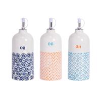 Hand-Printed Olive Oil Pourer Bottles 500ml 3 Colours Pack of 3 Nicola Spring Multi One Size