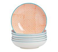 Nicola Spring Hand-printed Pasta Bowls - 22Cm - Orange - Pack Of 6, Multi