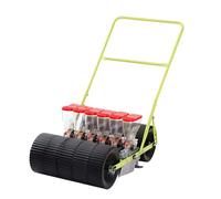 Hand Push Garden Seed Planter, Manual Metal Precision Seeder with Adjustable Spacing & Depth for Vegetable & Agricultural Planting 2 lines