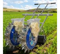 Hand Push Seeder, Double Wheel Full Steel Adjustable Garden Planter with 8 Seed Plates for Corn, Peanut, Beans - Durable Sowing Tool for Plains, Ridges, Greenhouses (16 Nozzles)