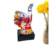 Hand Sculpture - 18cm Resin Figurine, Abstract Statue, Creative Desk Ornament, Colorful Peace Symbol For Artistic Design | Modern Resin Hand Sculpture For Shelf Table Decoration Office Home Display